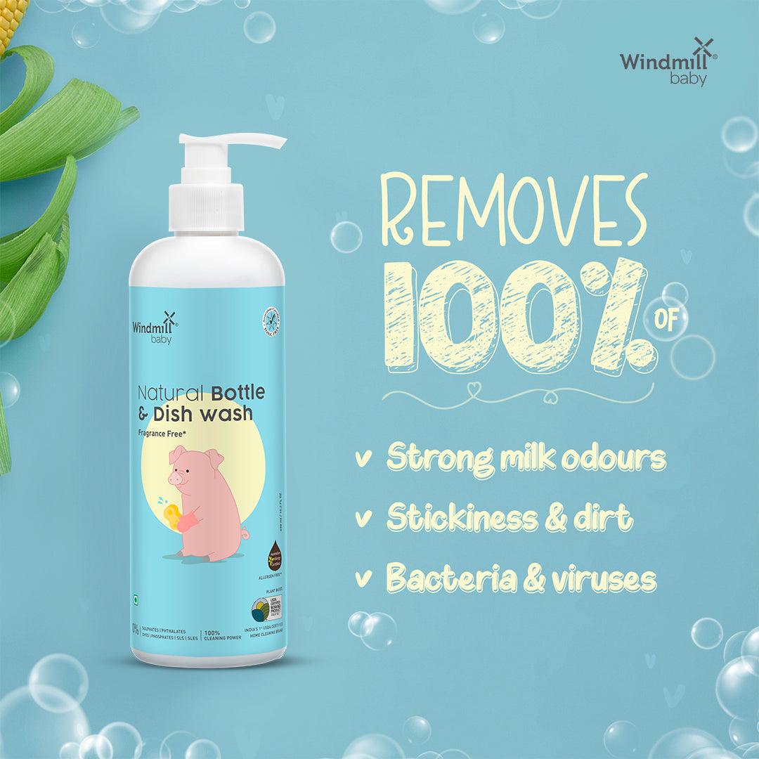 Natural Bottle & Dish Washing Liquid Fragrance Free - Pack of 2 - Windmill Baby